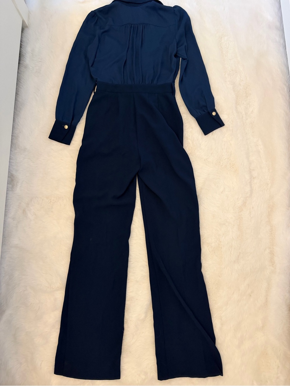 NWT Marciano By Guess Moira Navy Blue Long Sleeve Wide Leg Jumpsuit - Picture 3 of 10